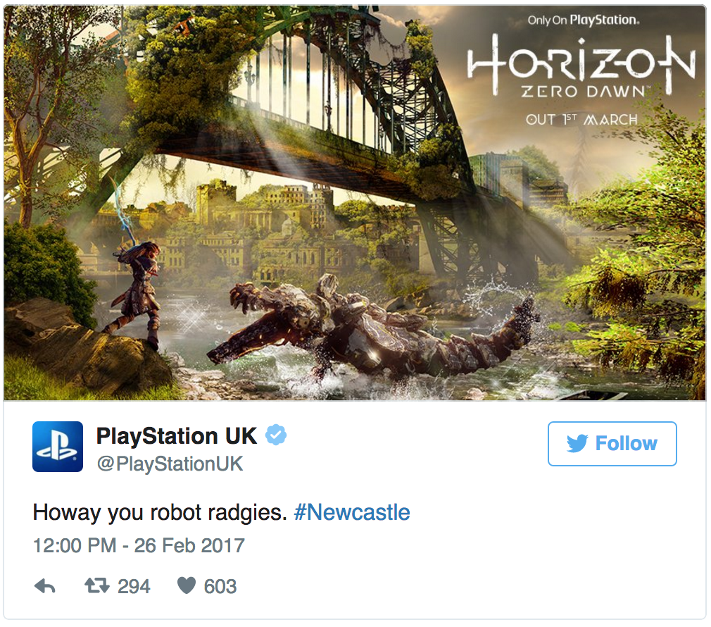 Another example of marketing to local customers from Playstation UK (on Twitter)