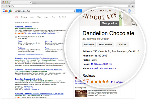 example of a Google My Business listing advertising to local customers