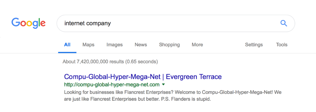 Example of Google snippet with improved meta description
