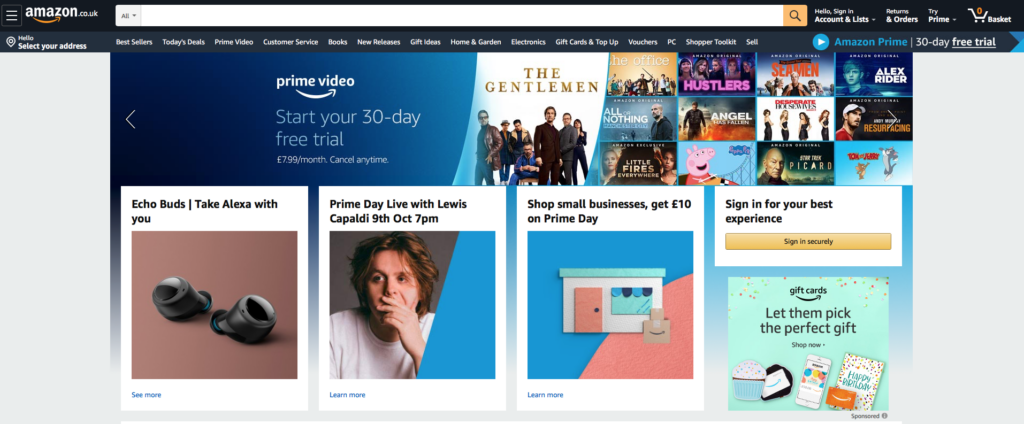 Screenshot of The king of ecommerce and user experience homepage - Amazon