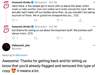 innocent smoothies have a humble and friendly approach to dealing with customer comments